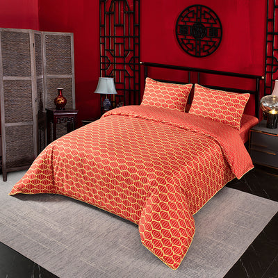 A-Fontane Trendy Red Cotton Sateen Wedding Collection Quilt Cover Set #9606 百年好合