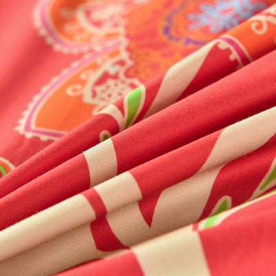 A-Fontane Trendy Red Cotton Sateen Wedding Collection Quilt Cover Set #9607 花好月圆