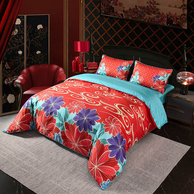 A-Fontane Trendy Red Cotton Sateen Wedding Collection Quilt Cover Set #9608 佳偶天成