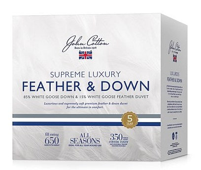 John Cotton Supreme Luxury 85/15  White Goose Feather & Down All Seasons Quilt