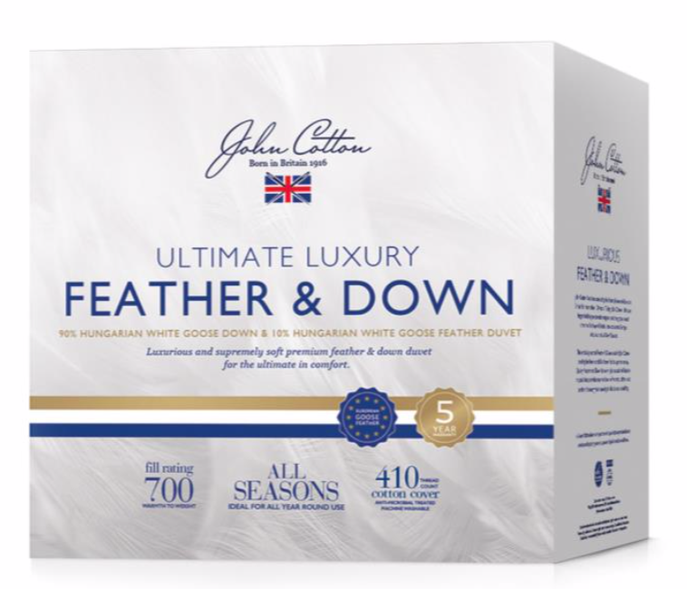 John Cotton Ultimate Luxury 90/10 Hungarian White Goose Feather & Down All Seasons Quilt