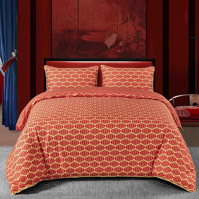 A-Fontane Trendy Red Cotton Sateen Wedding Collection Quilt Cover Set #9606 百年好合