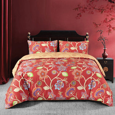 A-Fontane Trendy Red Cotton Sateen Wedding Collection Quilt Cover Set #9607 花好月圆