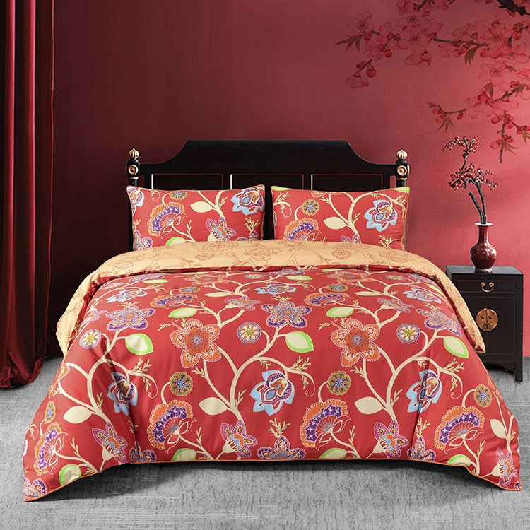 A-Fontane Trendy Red Cotton Sateen Wedding Collection Quilt Cover Set 