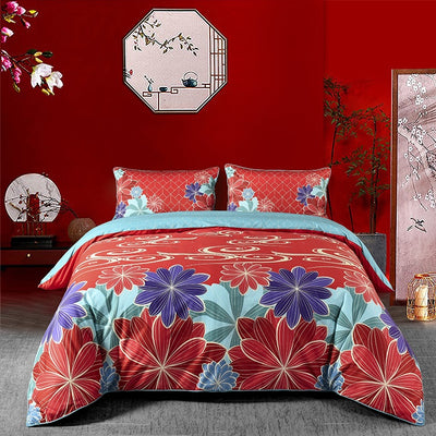 A-Fontane Trendy Red Cotton Sateen Wedding Collection Quilt Cover Set #9608 佳偶天成
