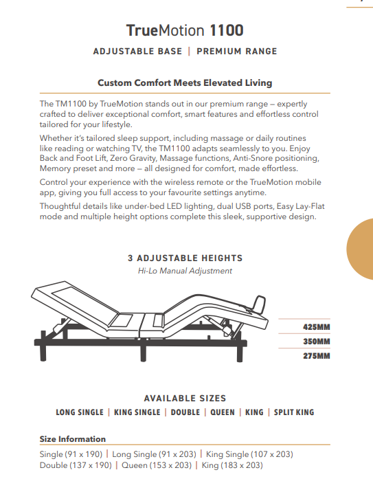 Ture Motion TM1100 Adjustable Bed