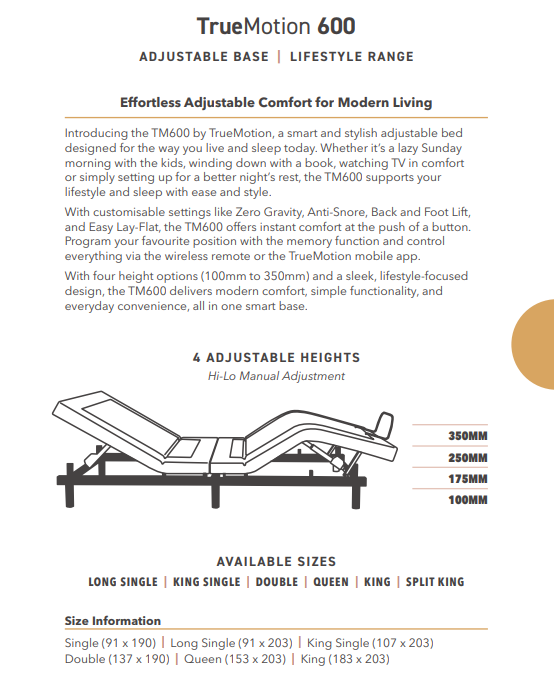 Ture Motion TM600 Adjustable Bed