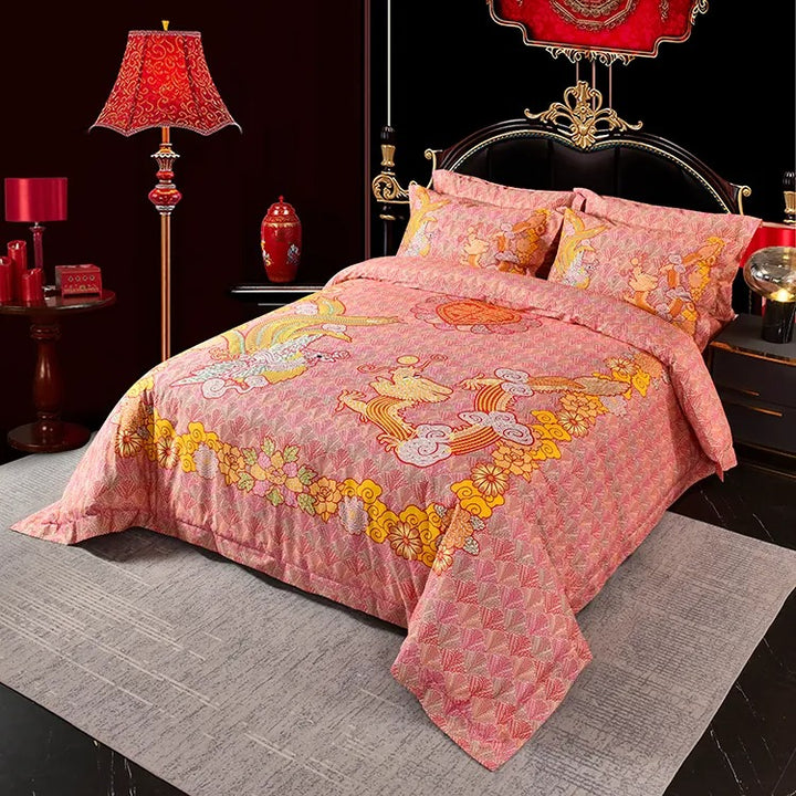 A-Fontane Cotton Wedding Collection Quilt Cover Set #9603 龙凤呈祥