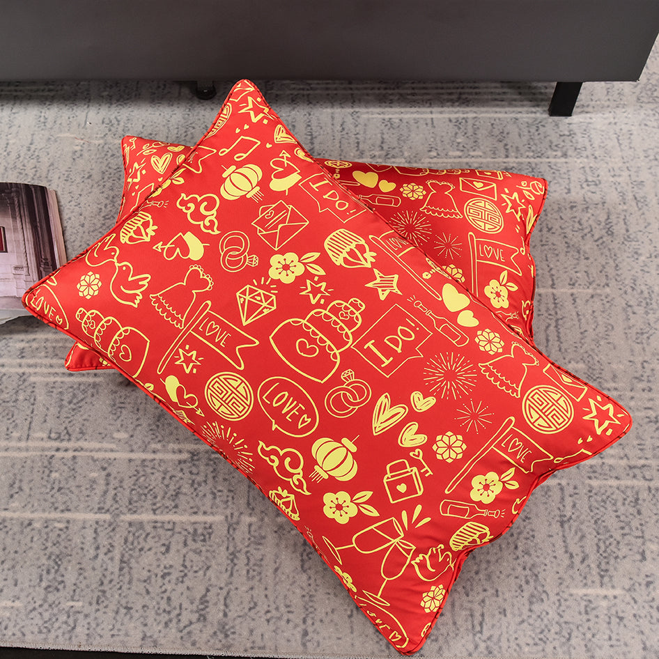 A-Fontane Trendy Red Cotton Sateen Wedding Collection Quilt Cover Set #9609 永结同心