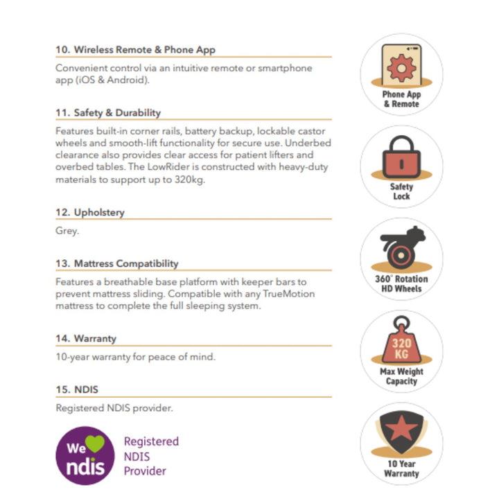 True Motion LowRider  Hi-Lo Adjustable Bed