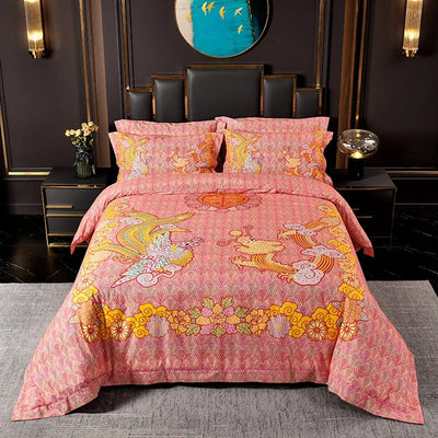 A-Fontane Cotton Wedding Collection Quilt Cover Set #9603 龙凤呈祥